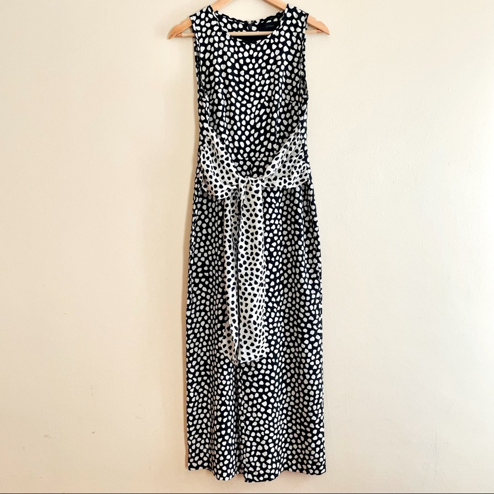J Crew Jumpsuit L Black White Bow Back Wide Leg Crop Pant Romper. 100%Silk